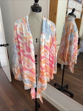 Young Fabulous & Broke Orange, Blue & White Tie-Dye Top M